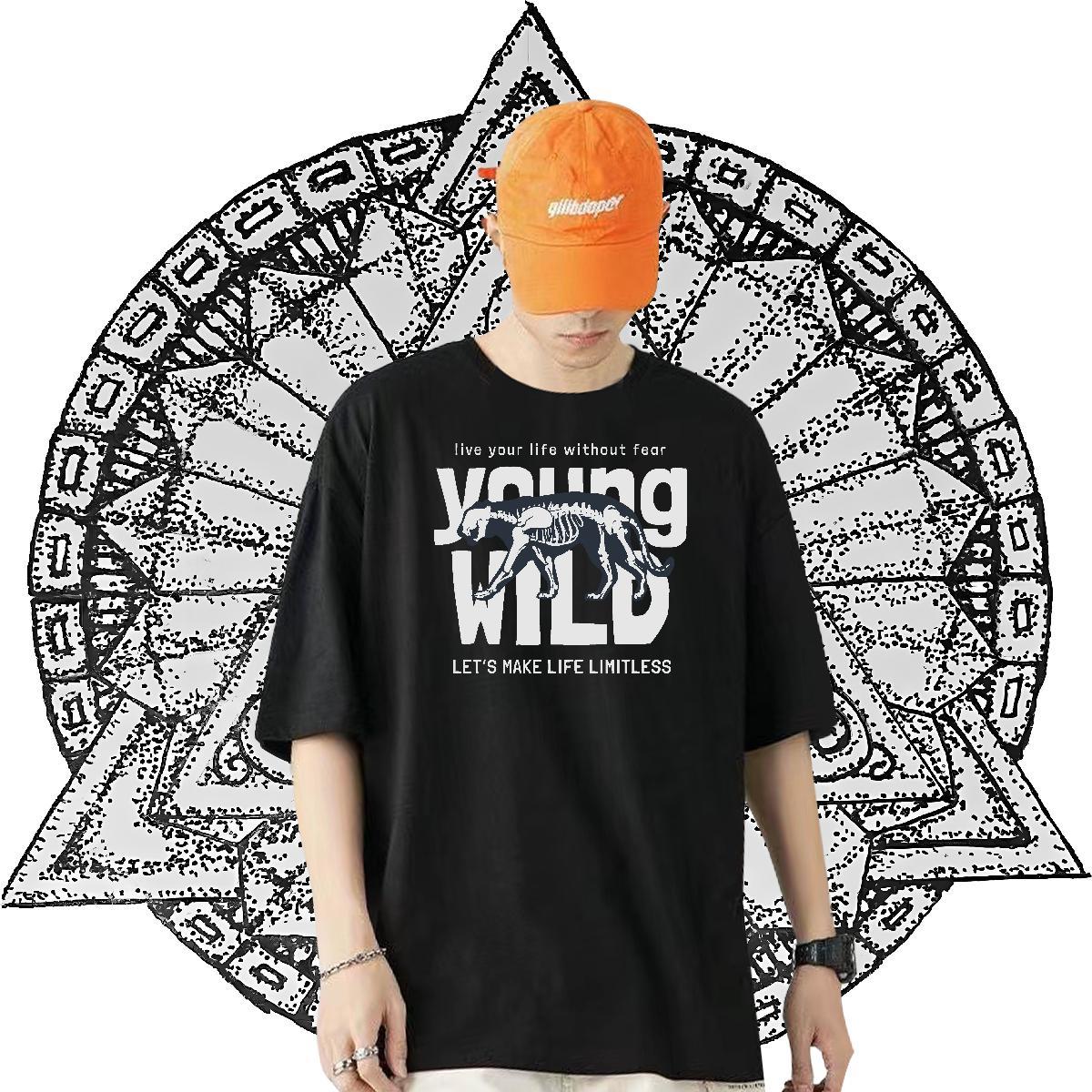 Classic Casual Man T Shirts 230g Pure Cotton High Street Hip Hop Tees Breathable Soft Cool Design Men Tops Tees Cartoon Print