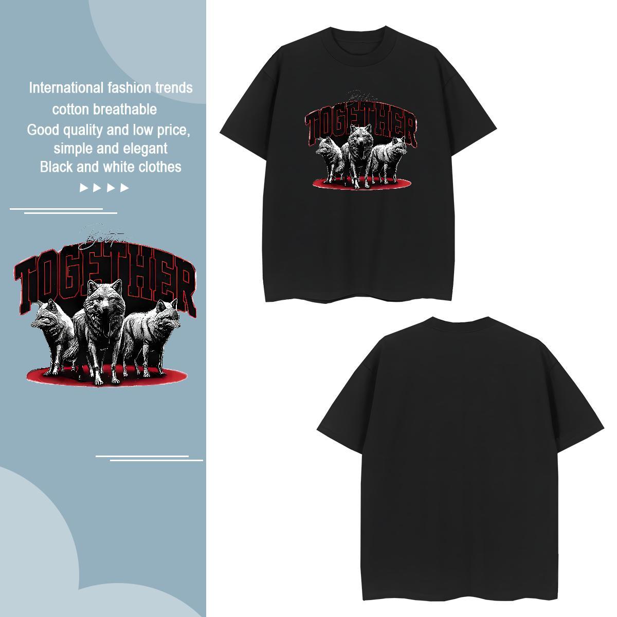 T-Shirts 100% Cotton 230g wolf Anime Printing Street Round Neck Short Sleeve Custom Anime Men Tees Designer Brand Tops