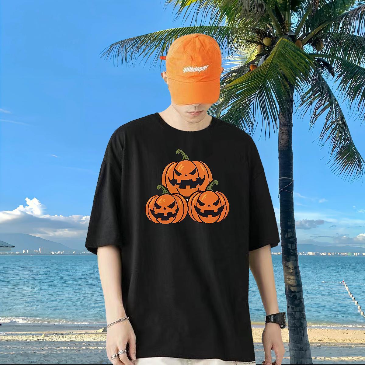 Fashion T-Shirts for Men 230g Cotton pumpkin Daily Wear Tee Shirt Breathable Crew Neck Free Shipping Men Tops Tees DIY Logo Oversized