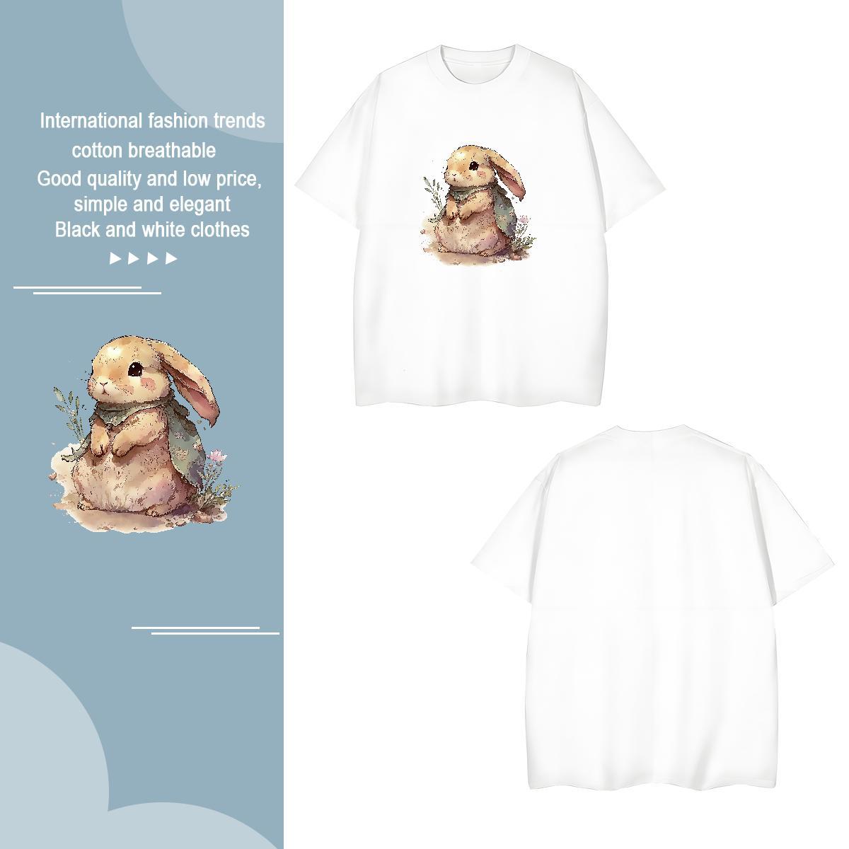Free Shipping Men Tees 230g Cotton rabbit T Shirt For Man Outdoor Breathable Crew Neck Anime DIY Tops Shirt