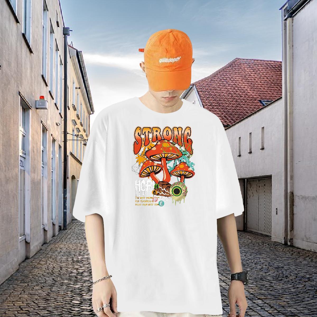 Designer T Shirt For Man 230g Pure Cotton mushroom Beach Top Tees Crew Neck Breathable TOP Quality Couples T Shirts Custom Print Plus Size