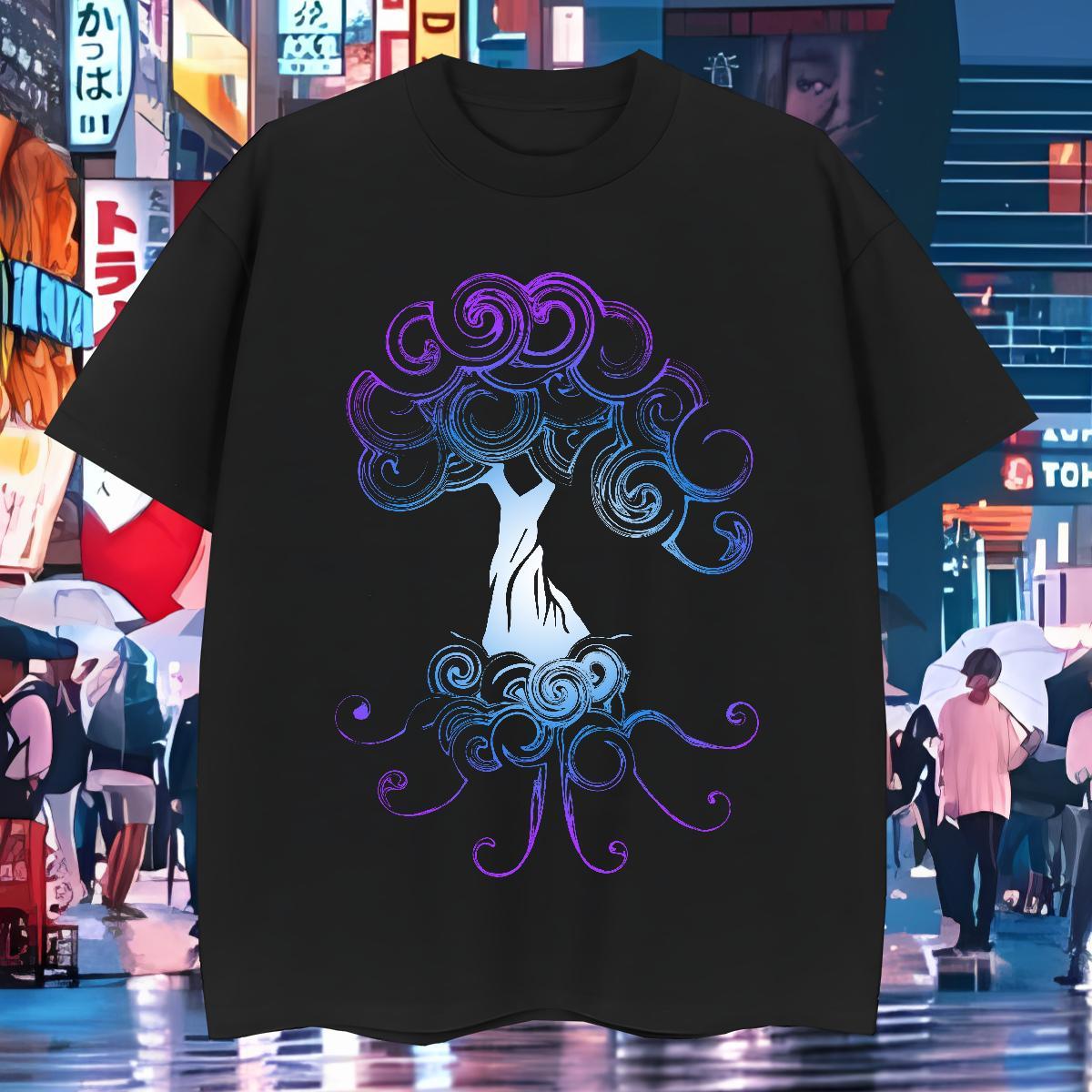 2024 Mens T Shirts 100% Cotton 230g tree Beach Tops Tees Crew Neck Unisex Tshirts DIY Anime