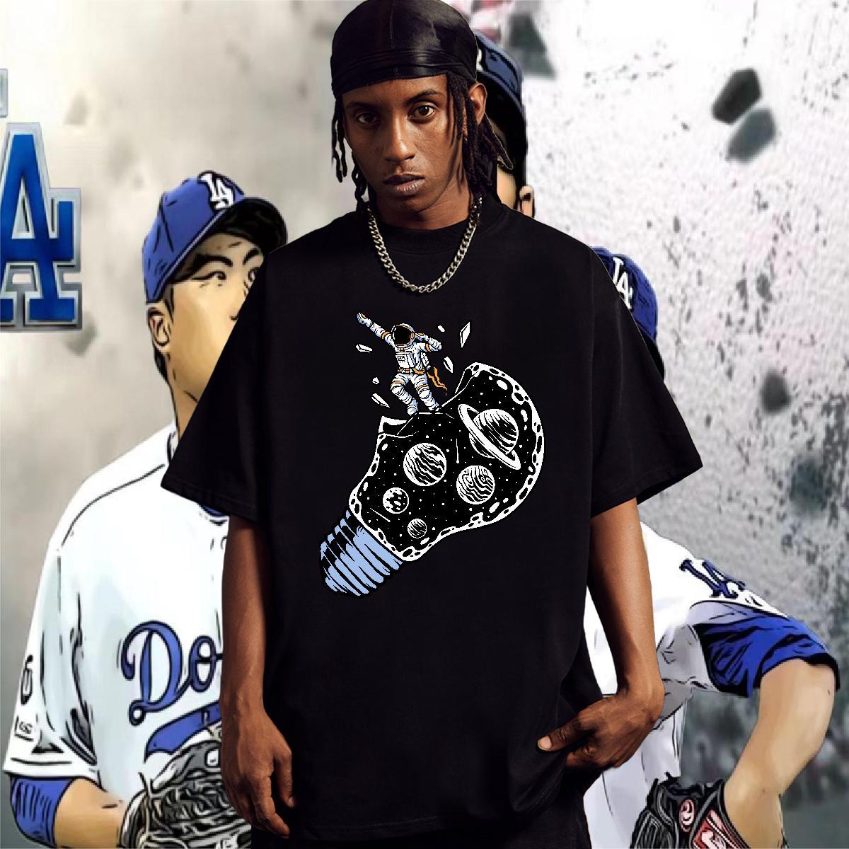 T Shirts Men 230g Cotton spaceman Daily Wear Short Sleeve O-Neck DIY Anime Men Tops Tees 2024 DIY Unisex Clothings