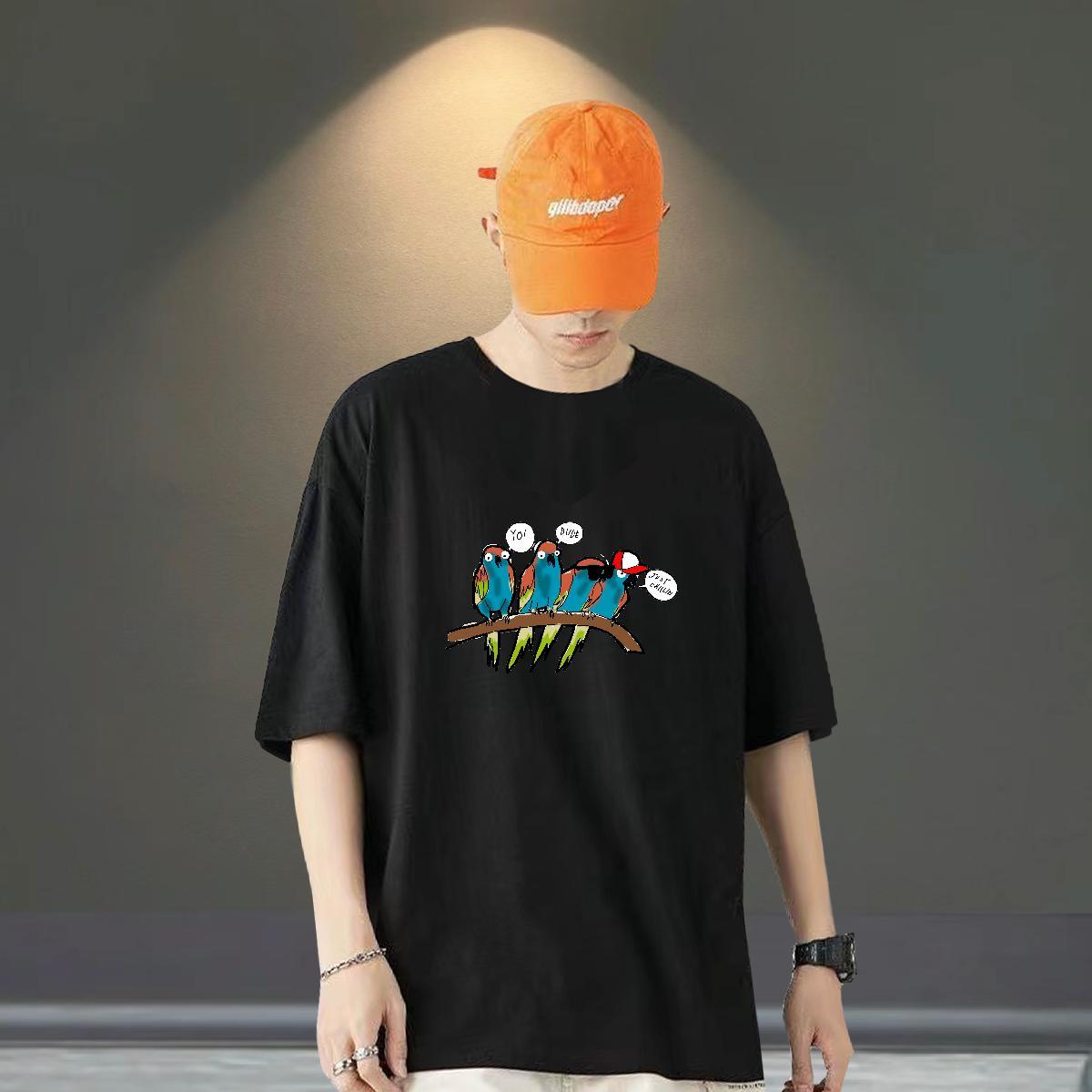 Wholesale Men T Shirts 230g 100% Cotton bird Home Outdoor Wear Breathable Short Sleeve Free Shipping Couples T Shirts DIY Anime