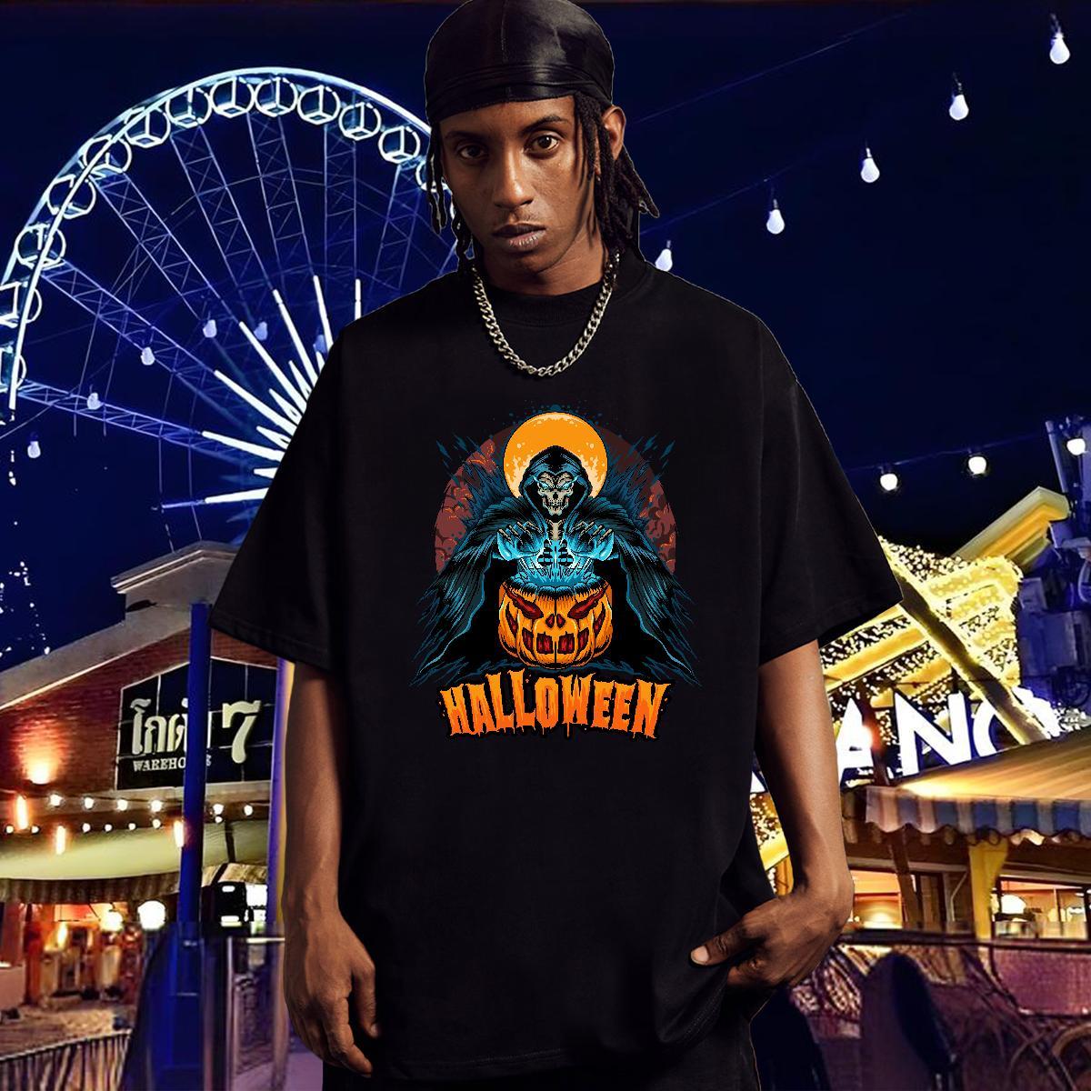 Designer Men T Shirts 230g Cotton Halloween Street Casual Tops Shirt Breathable Crew Neck Free Shipping Men Tshirts Customized Print