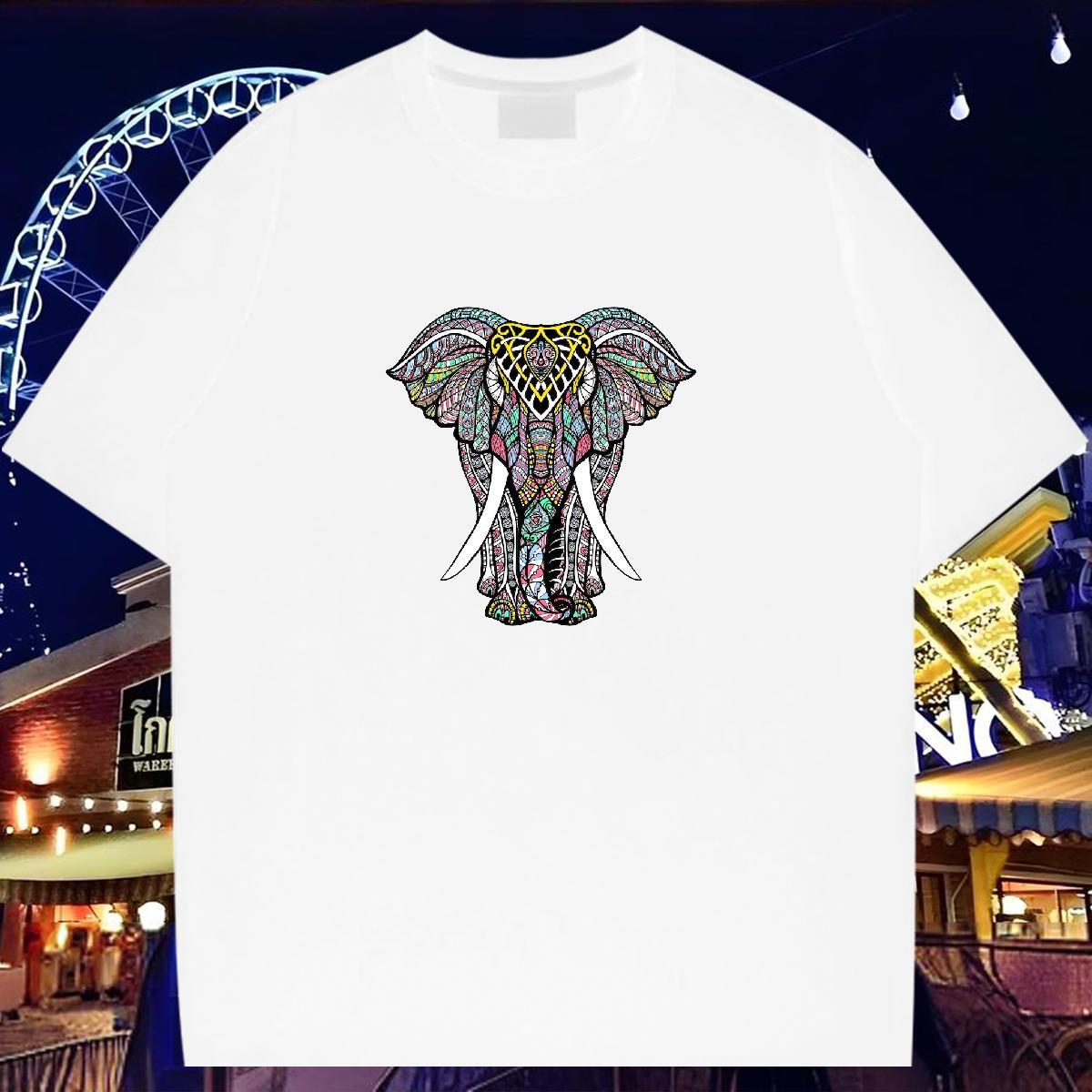 New T shirt 230g Cotton Elephant Home Outdoor Tops Tees O Neck Short Sleeves Brand Men Tops Tees Black White