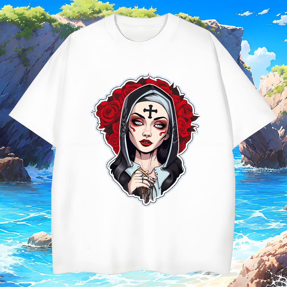 Mens T Shirts 100% Cotton 230g nun High Street Hip Hop Breathable Short Sleeve Plus Size Cartoon Men Tops Tees Fashion Designer Popular Clothings