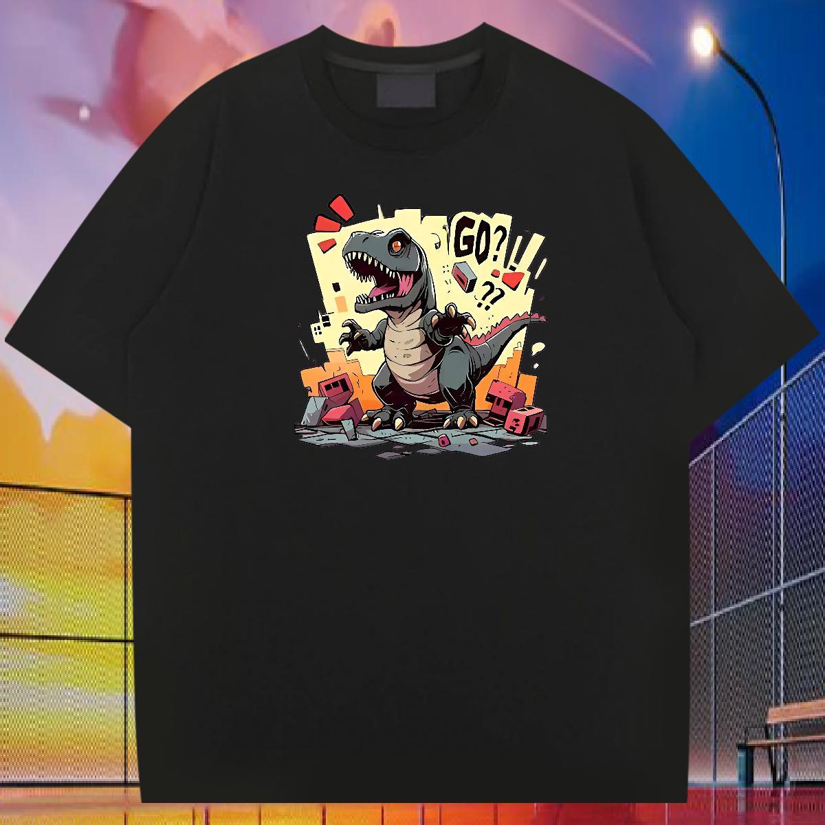 2024 DIY T-Shirts 230g Pure Cotton dinosaur High Street Hip Hop Tops Tees Short Sleeve O-Neck Comfortable Couples T Shirts Cartoon Printing L-4XL