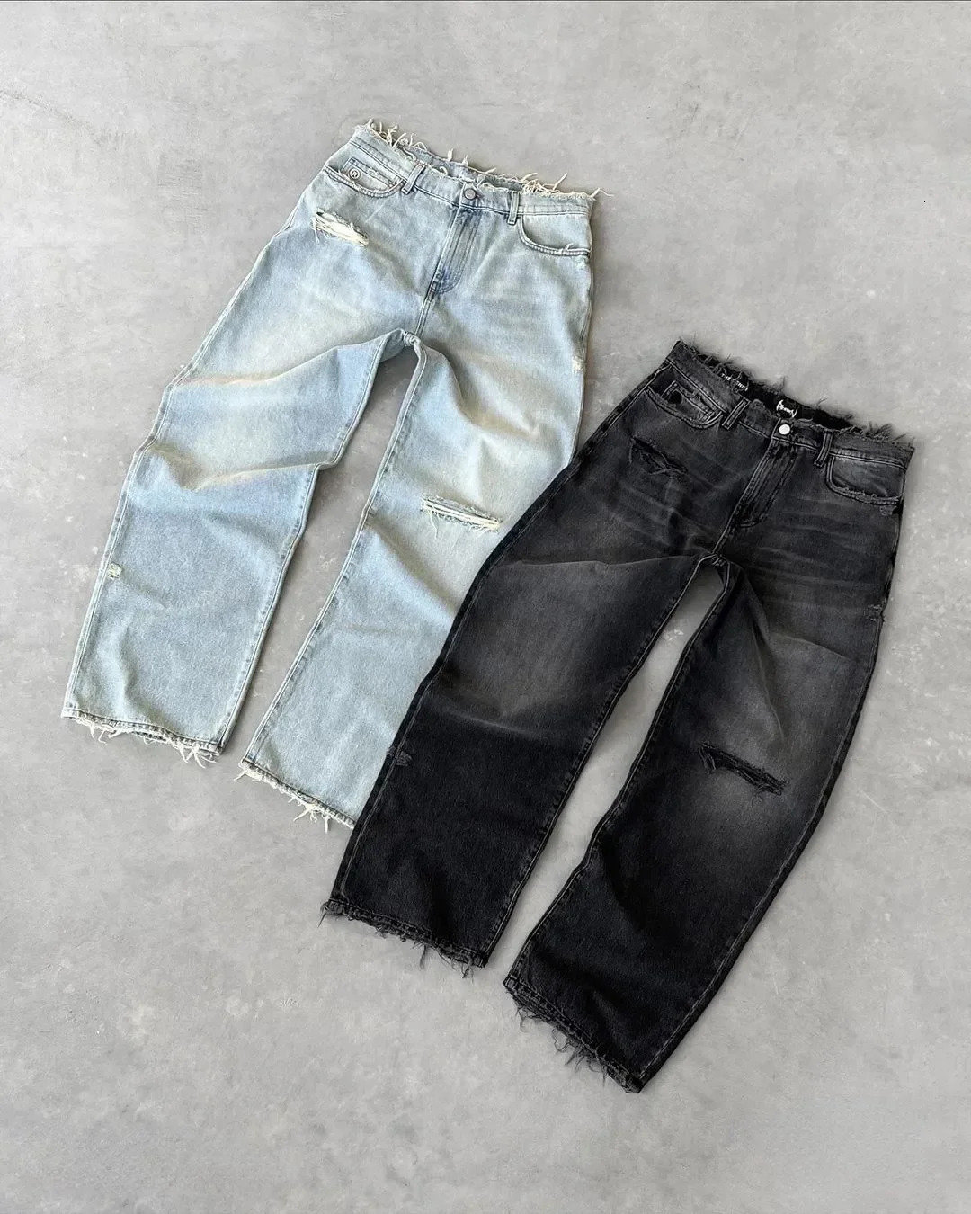 Mens Retro Blue Baggy Jeans High Waist Wide Leg Trousers Streetwear Y2k Hip Hop Embroidery 7 Dice Graphic 240820