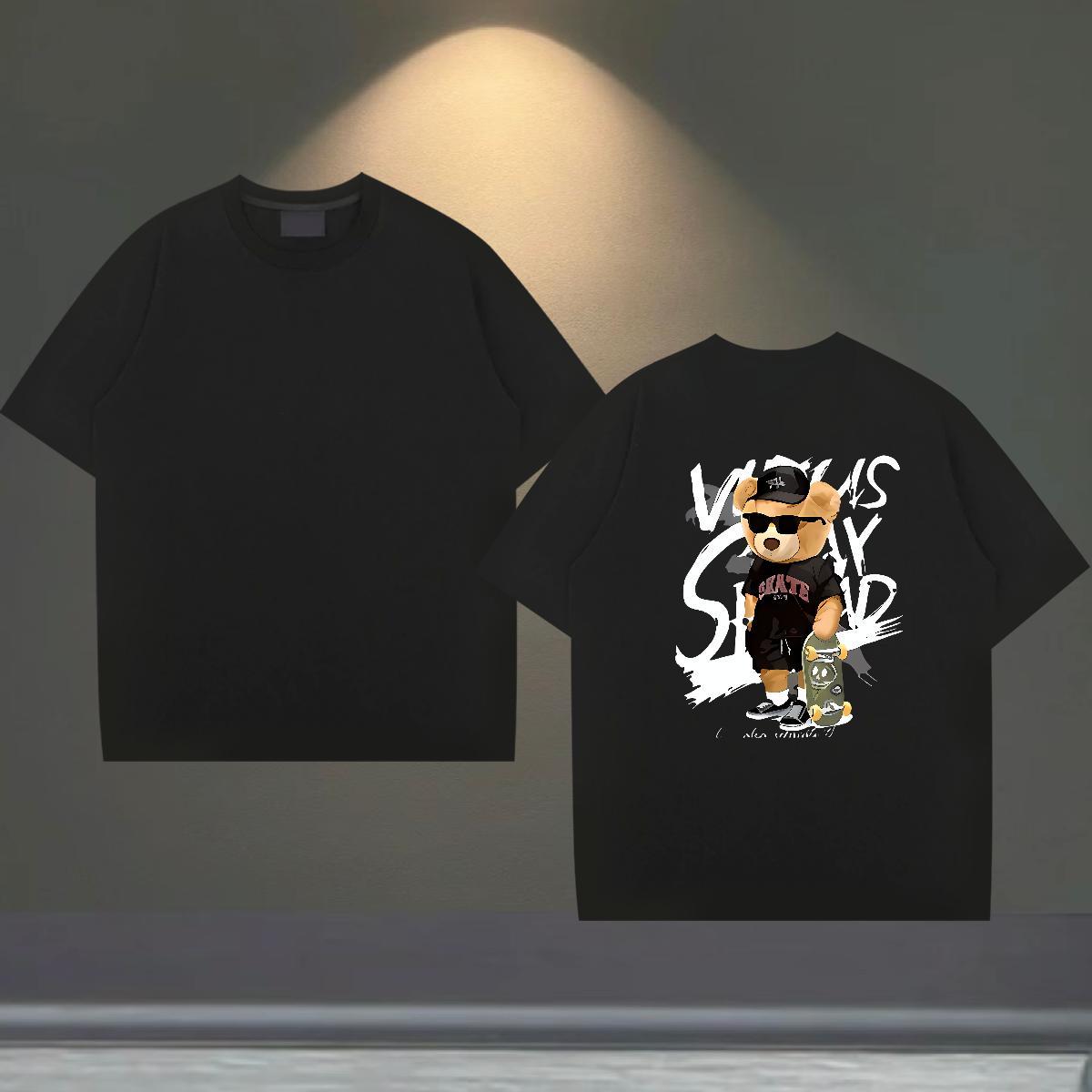 DIY Mens T Shirts 230g Pure Cotton bear Casual Daily Wear Tops Tees Breathable Soft Popular Men Clothes T-Shirt Cartoon Printing L-4XL