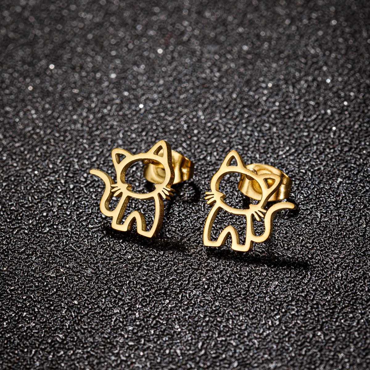 1 pair of cute cat stainless steel earring earrings suitable for male female punk student gifts trendy fashion small earring jewelry W240803