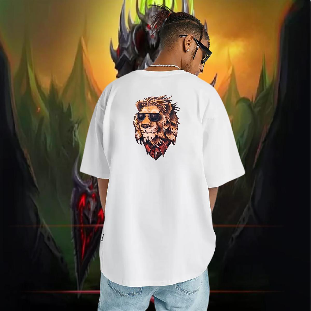 Custom Mens T Shirts 230g Cotton lion High Street Hip Hop Tops Tees Breathable Short Sleeve Wholesale Tshirts Custom Print Plus Size