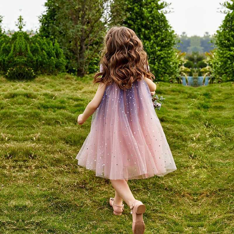 Suspends sequins New Dress for Girl 2024 Summer Sleeveless Tulle Princess Dress 3 6 8 Yrs childrens vacation casual dressW240720