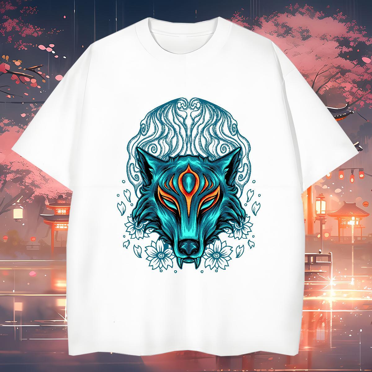 T-Shirts for Men 230g 100% Cotton wolf Street wear Hip Hop O Neck Short Sleeves Custom Cartoon Men Tshirts New Designer Cool Clothings