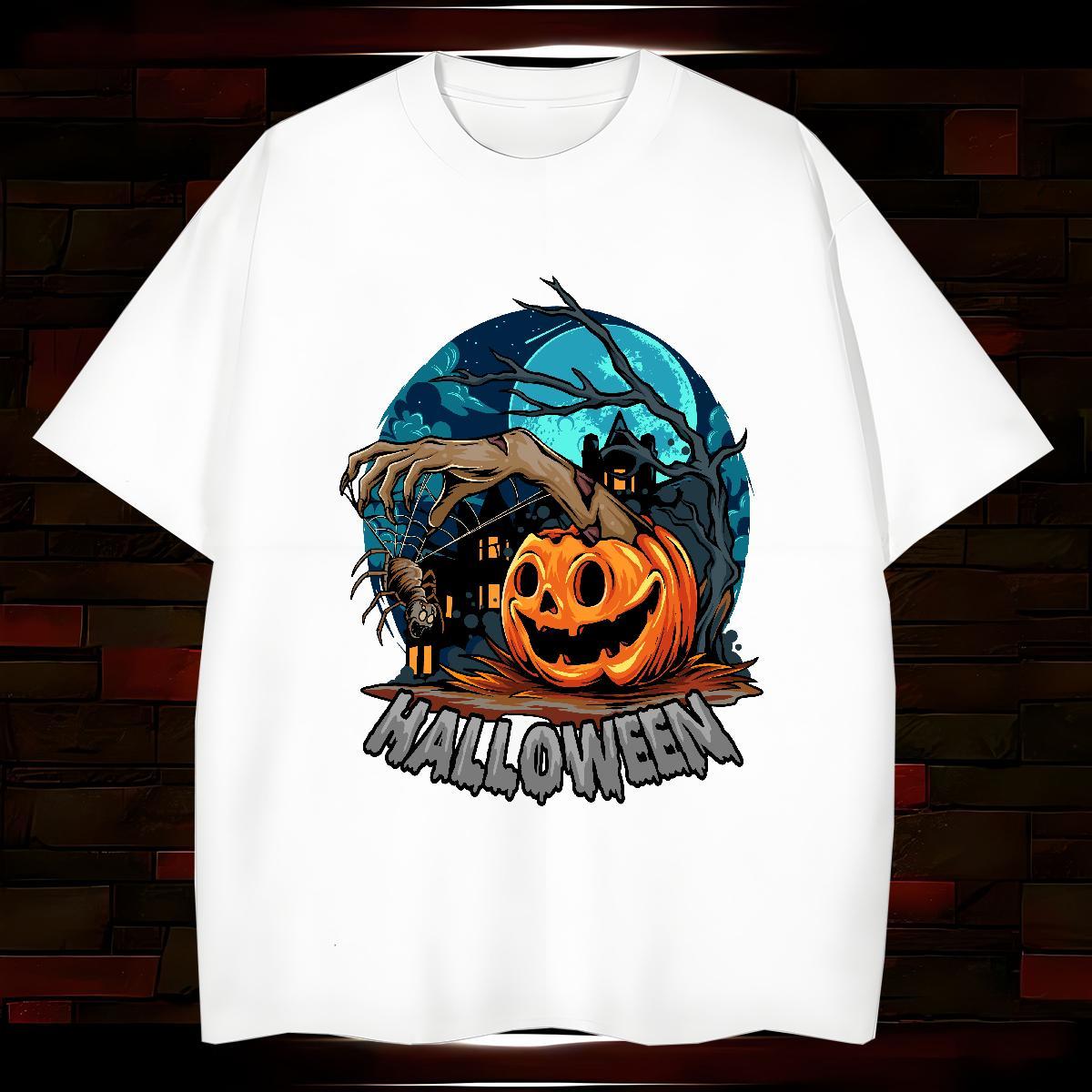 T Shirts Men 230g Pure Cotton Halloween Sports Casual Round Neck Short Sleeve Custom Print Plus Size Men Tshirts Wholesale Unisex Tops