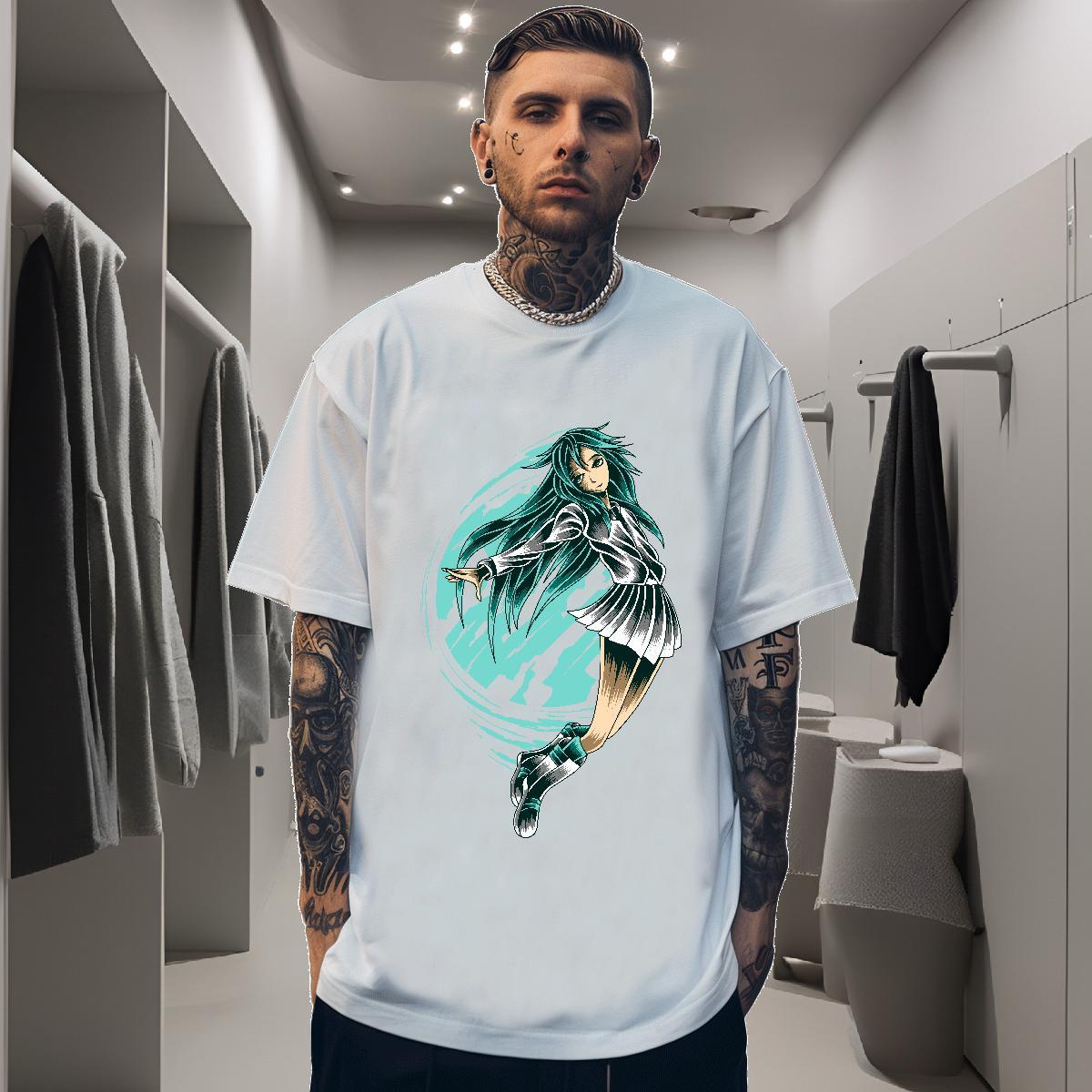 T-Shirts for Men 100% Cotton 230g portrait Sport Pure Cotton Plus Size Cartoon Couples T Shirts 2024 New Loose Fit Tops Tees