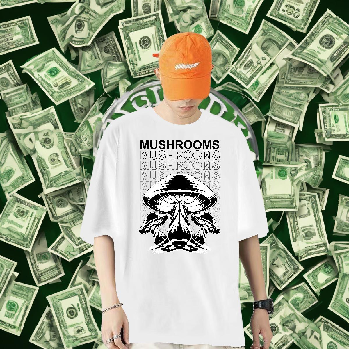 Fashion Design T-Shirts 100% Cotton 230g mushroom Casual Beach Tee Shirt O Neck Short Sleeves Brand Mens Tshirts Anime Print