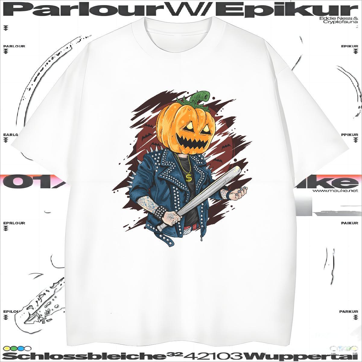 Customized T Shirt For Man 230g Pure Cotton Halloween Street Wear Top Tees Breathable Short Sleeve Loose Fit Tshirt for Man Woman Black Oversized