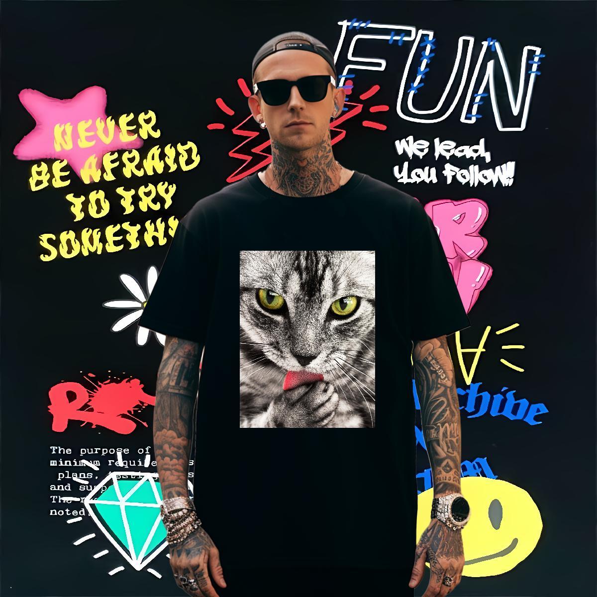 Mens T Shirts 230g 100% Cotton cat Street Short Sleeve O-Neck Custom Printed Men Clothes T-Shirt Factory Direct Cool Tee Shirt