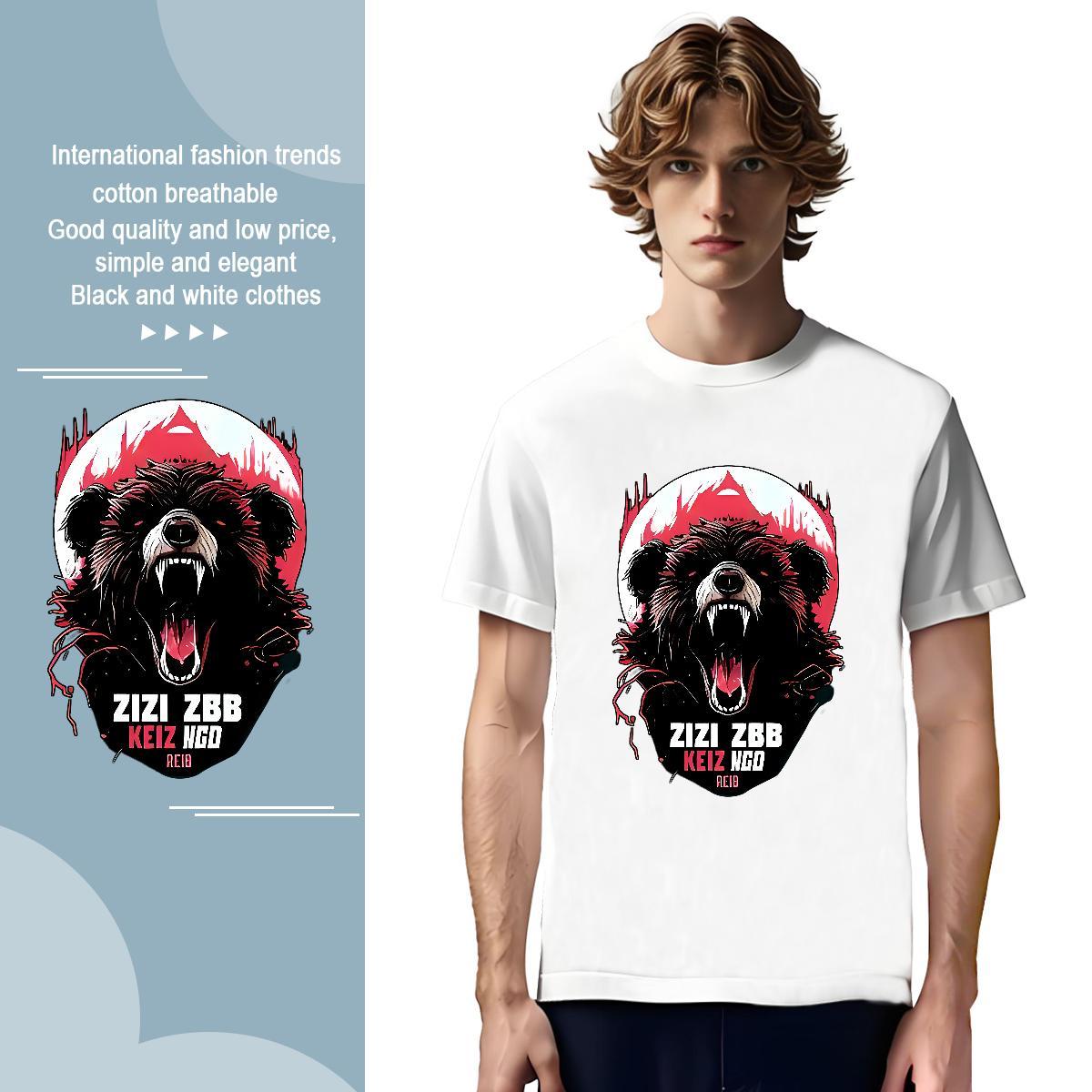 High Quality Men Clothes T-Shirt 230g Pure Cotton bear T shirt Summer Casual Short Sleeve Soft Custom Print Plus Size Casual New Clothings