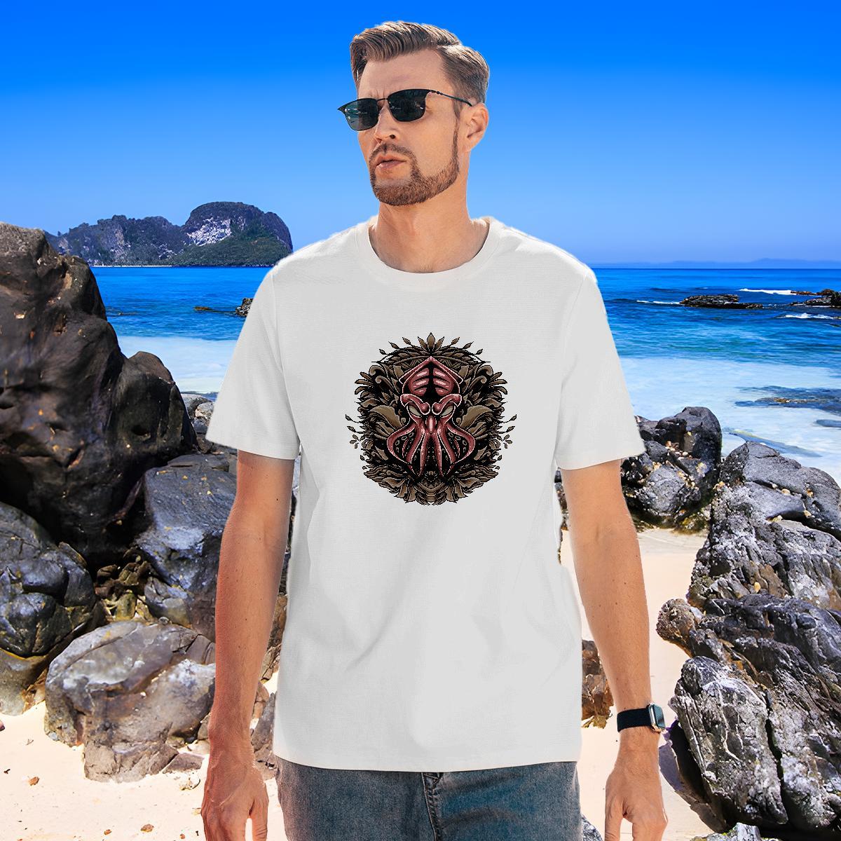 Soft Tshirts 230g Pure Cotton octopus Mens T Shirts Summer Casual Breathable Short Sleeve Custom Cartoon 2024 New Tees