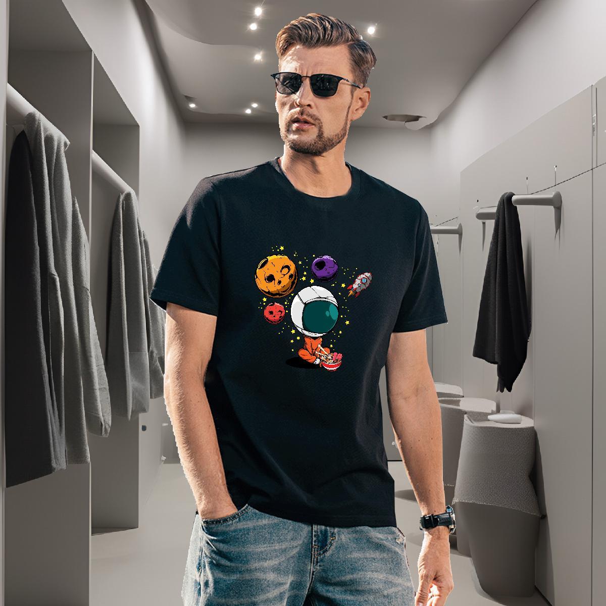 T-Shirts for Men 230g 100% Cotton universe Street Breathable Crew Neck Plus Size Custom Tshirts Fashion Casual Wholesale Tops Shirt
