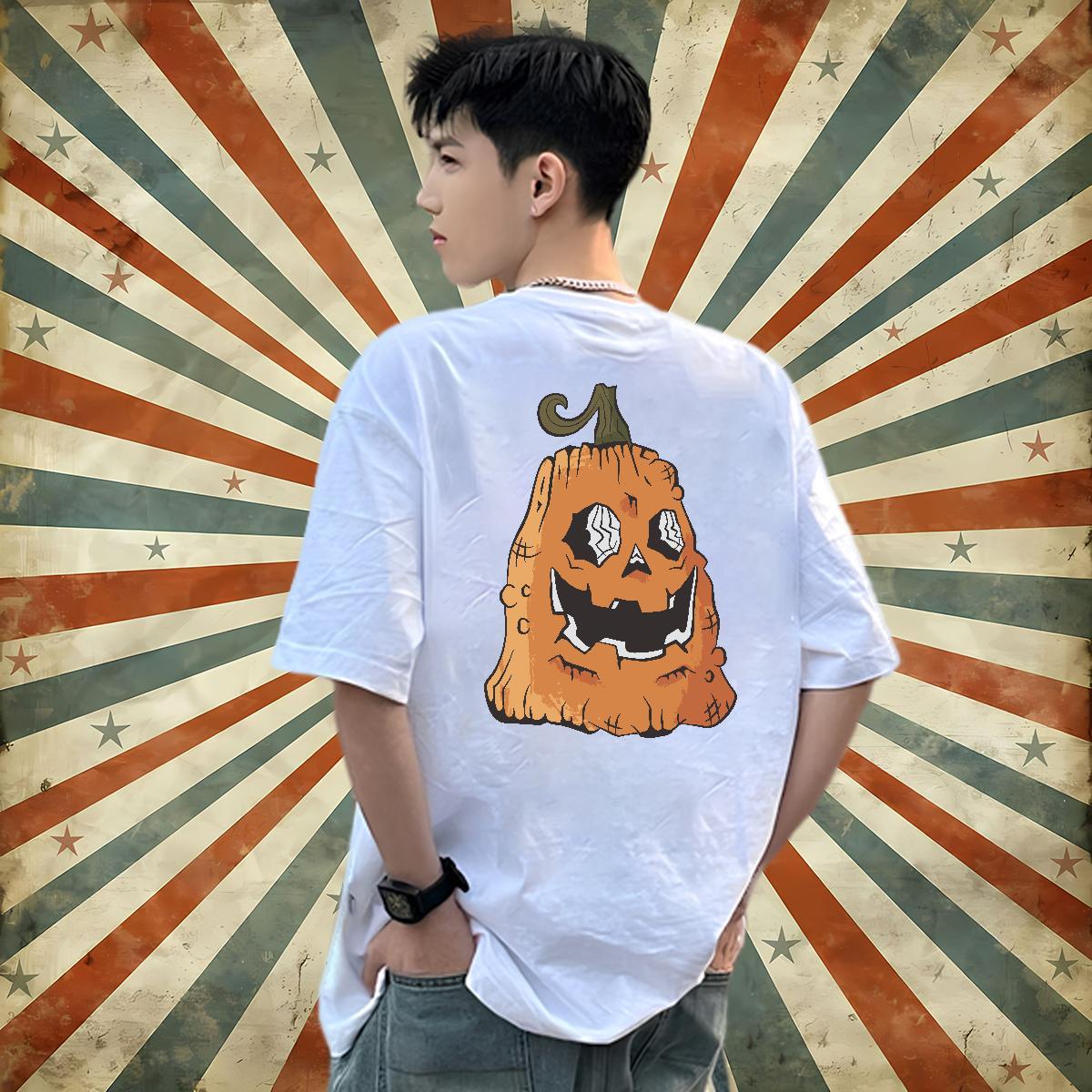 Fashion Casual T shirt 230g Pure Cotton Halloween High Street Hip Hop Clothings O-Neck Short Sleeve Unisex Couples T Shirts Custom Cartoon