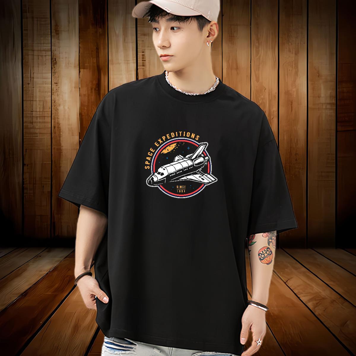 2024 Mens T Shirts plane Tops Shirt 230g Pure Cotton Anime Printing Street Loose Customized Breathable Crew Neck Mens Tshirts