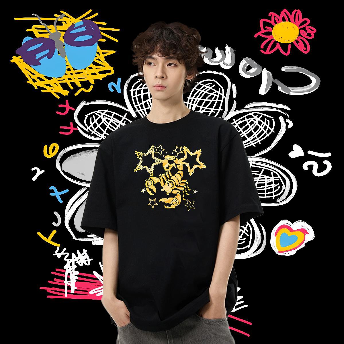 Fashion New Man T Shirts 230g Pure Cotton scorpion Street Clothings Breathable Crew Neck Cool Design Couples T Shirts Black Oversized