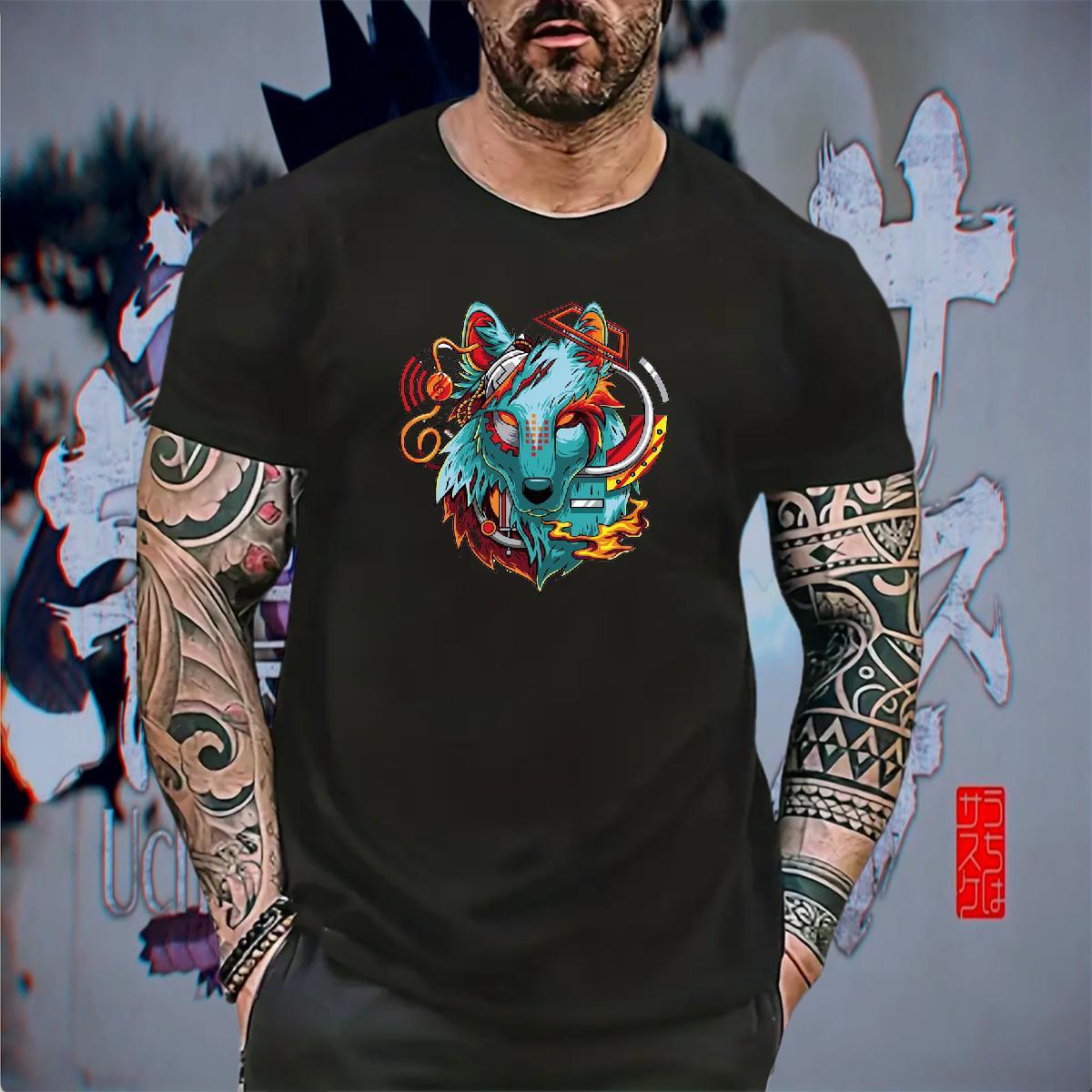 Cool Men Tops Tees 230g 100% Cotton Hip Hop Street wolf DIY Printed Breathable Soft Customized T Shirt For Man Wear