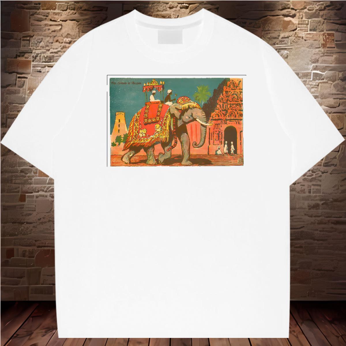 Custom T-Shirts for Men 100% Cotton 230g Elephant High Street Hip Hop Clothes Short Sleeve Soft Loose Fit Mens Tshirts Black White