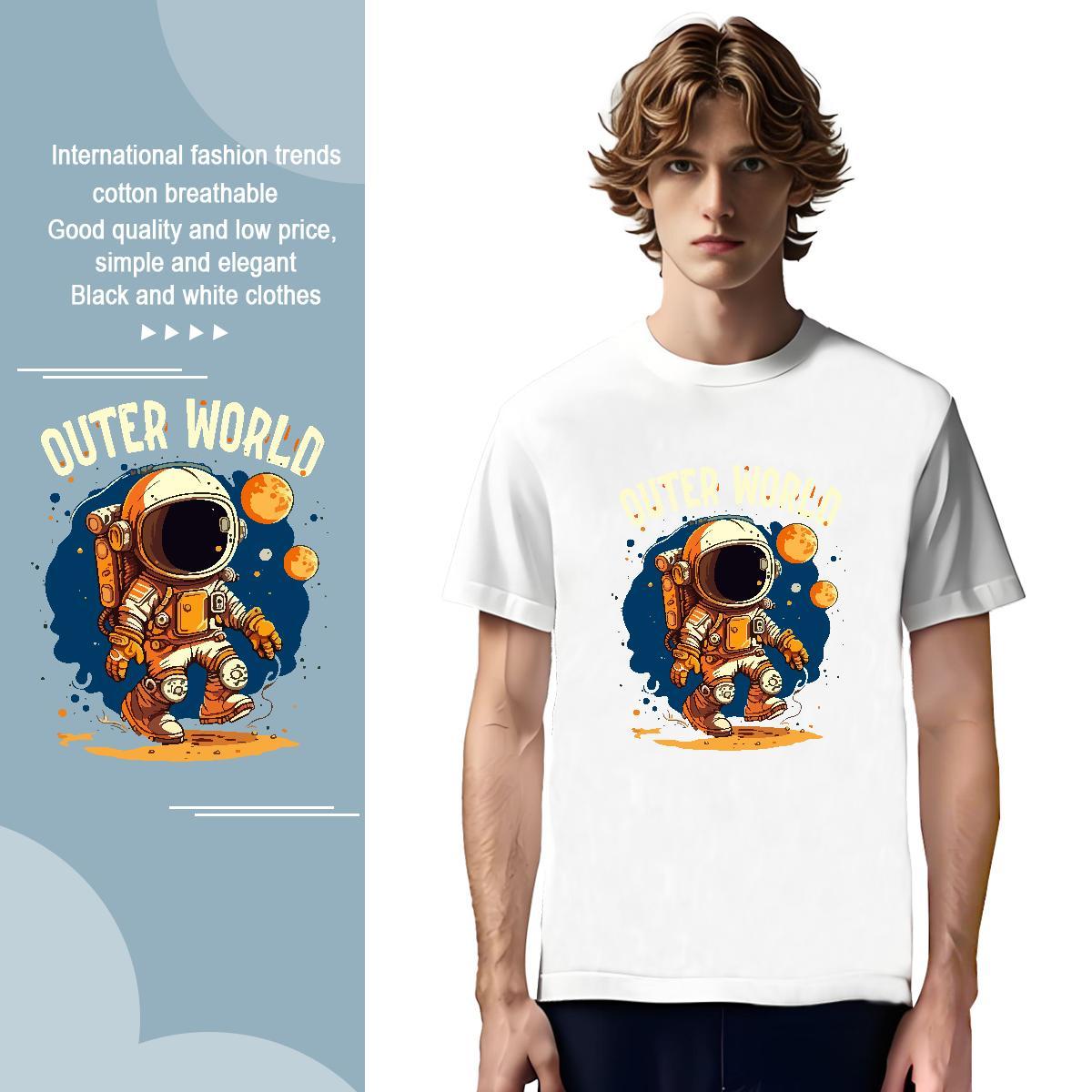 T-Shirts for Men 230g Cotton space Street Breathable Short Sleeve DIY Tshirt for Man Woman 2024 Comfortable Clothings