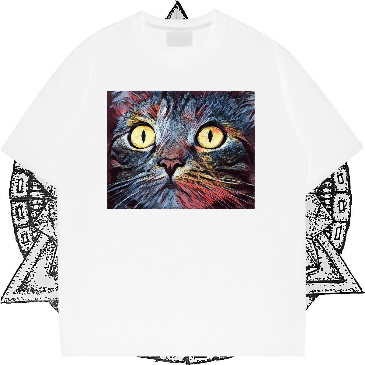 Free Shipping Men T Shirts 100% Cotton 230g cat Street wear Hip Hop Top Tees Breathable Crew Neck Classic Men Tees DIY Printed