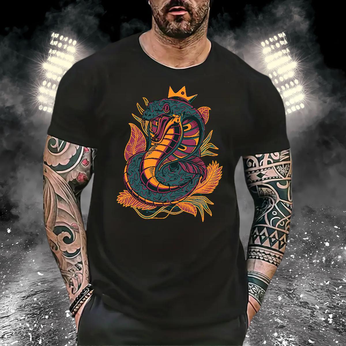 T-Shirts 230g Pure Cotton snake Street Casual Short Sleeve Soft Floral Print Men Clothes T-Shirt Wholesale TOP Quality Polos