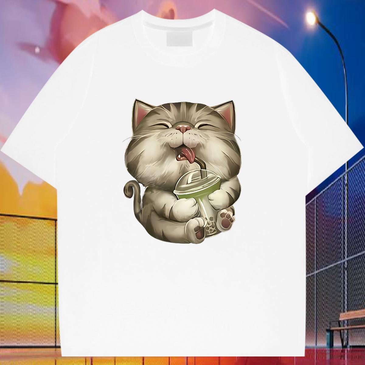 Classic Casual T Shirts Men 230g Cotton cat Summer Casual Tops Tees Breathable Short Sleeve Comfortable Men Tshirts Custom Printing