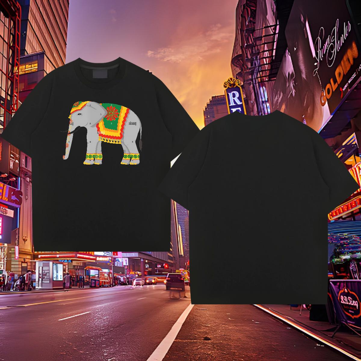 Popular Men Tees 100% Cotton 230g elephant T Shirt For Man Home Outdoor Round Neck Short Sleeve Floral Print Designer Tshirts