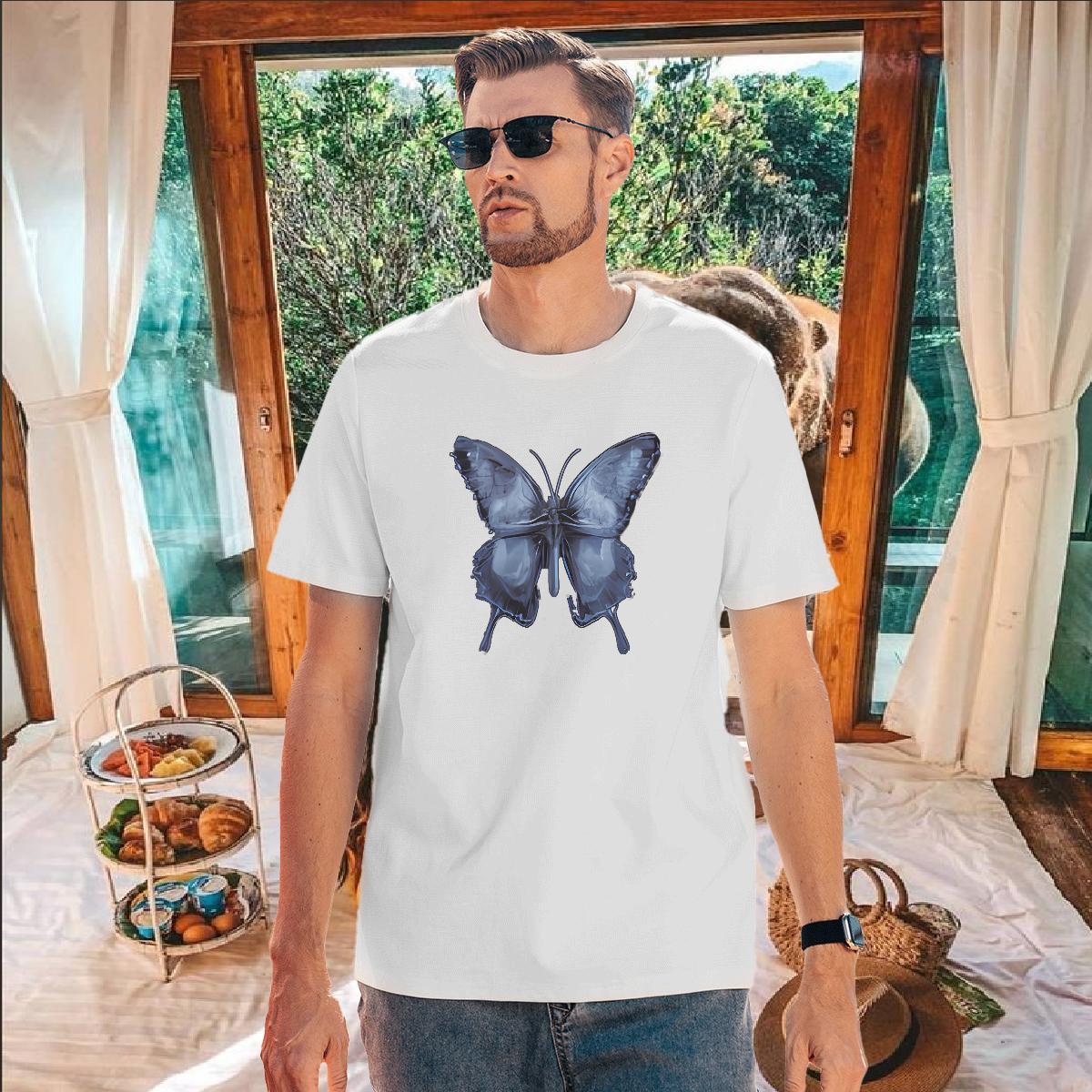 New T-Shirts 230g Cotton Butterfly Street Casual Tops Tees Breathable Short Sleeve Cool Couples T Shirts Custom Anime