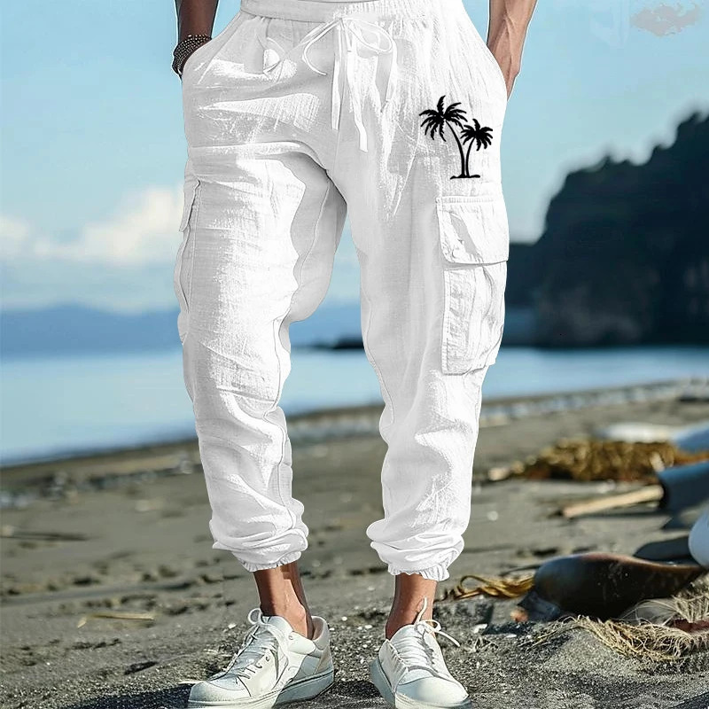 Casual Breathable Cotton Pants For Men Autumn Vintage Pattern Printing Loose Cargo Streetwear Mens Fashion Patchwork 240806