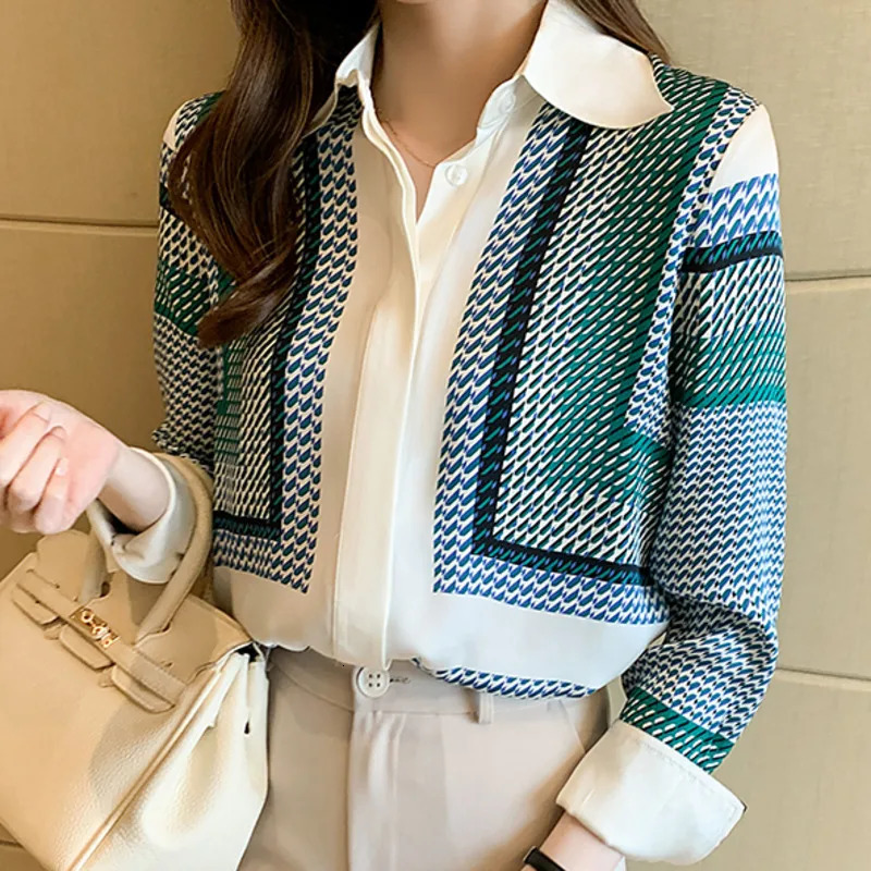 #3160 Spring Autumn Office Shirt Women Turn-down Collar Slim Fit Chiffon Womens Tops And Blouses Elegant Office Blouse Femme 240806