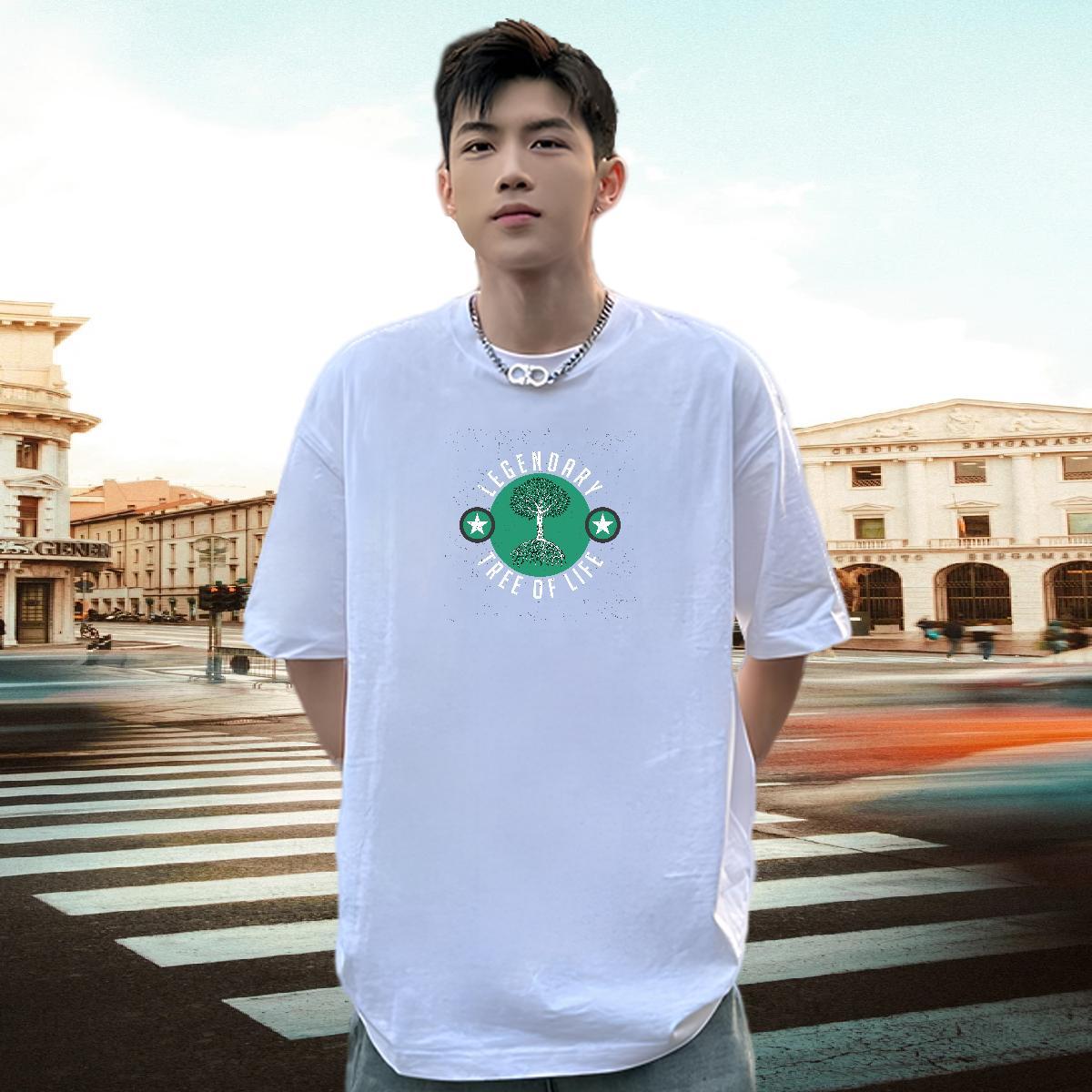 2024 T Shirts Men 230g 100% Cotton tree Street Casual Tops O-Neck Short Sleeve Unisex Men Tees DIY Anime