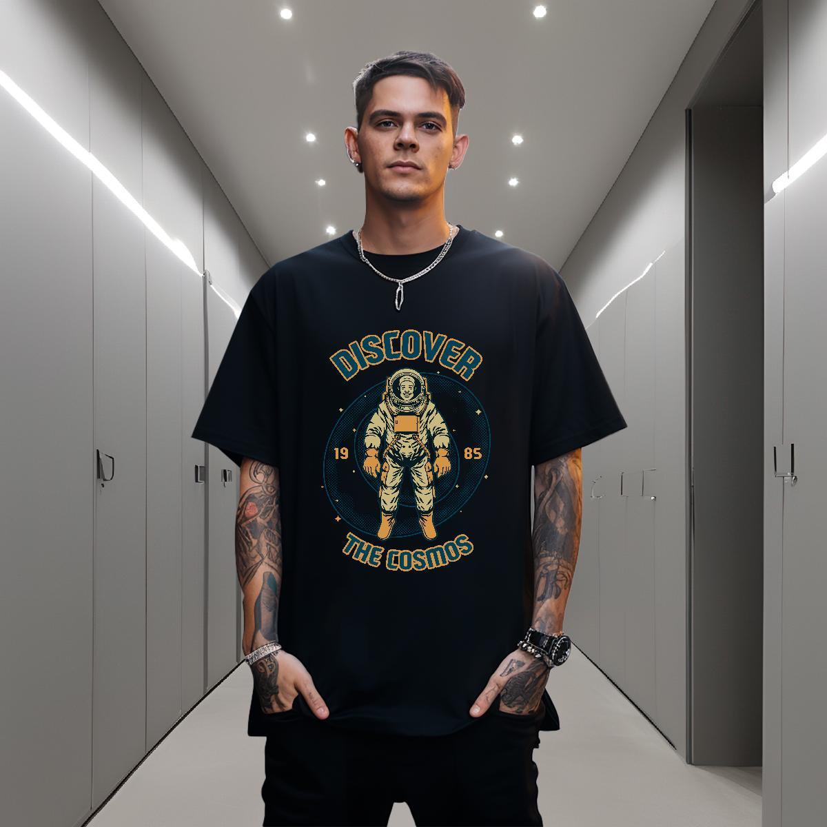 T-Shirts 230g Cotton planet Sports Casual Breathable Short Sleeve Graphic Men Tees 2024 Summer Brand Clothings