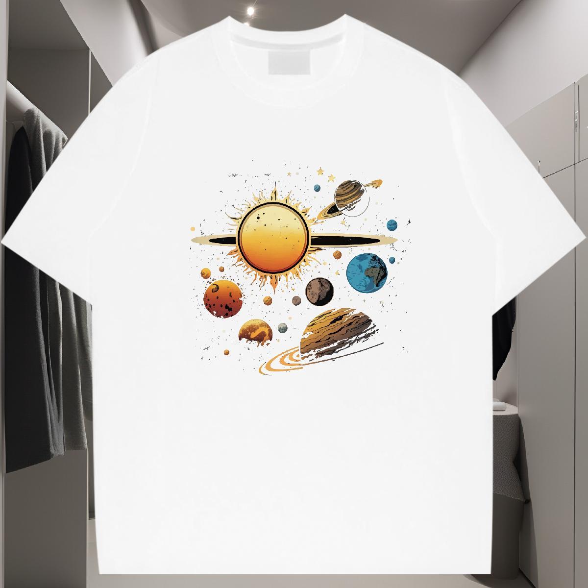 T shirt 100% Cotton 230g planet Casual Beach Crew Neck DIY Printed Men Tshirts 2024 Popular Tops Shirt