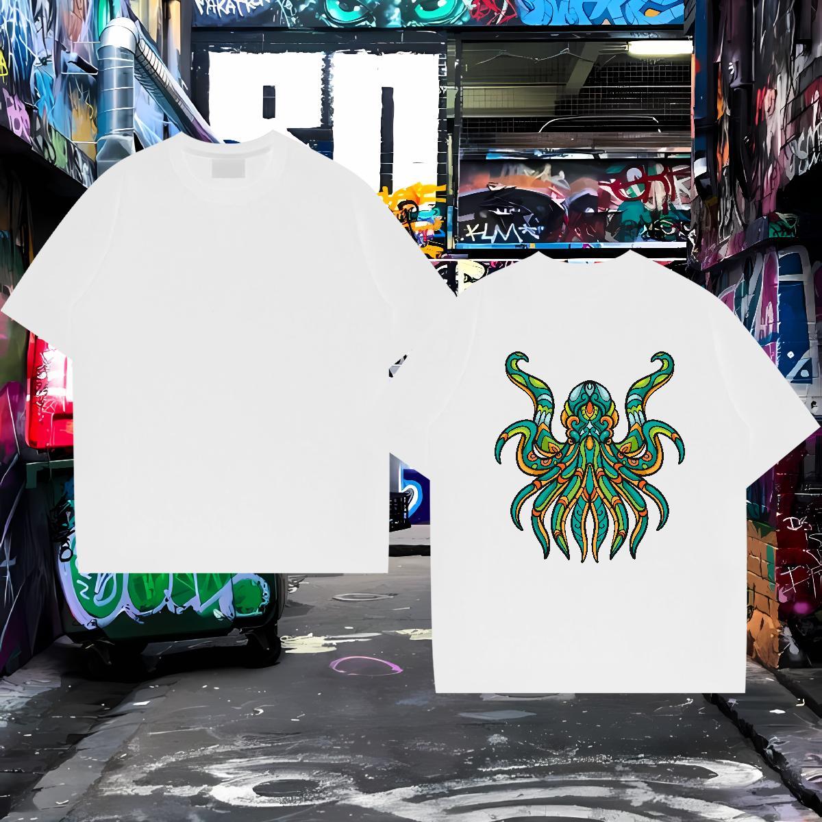 New Arrival T-Shirts 230g Pure Cotton octopus Sports Casual Tee Shirt Breathable Crew Neck Loose Fit Men Tops Tees Plus Size Cartoon