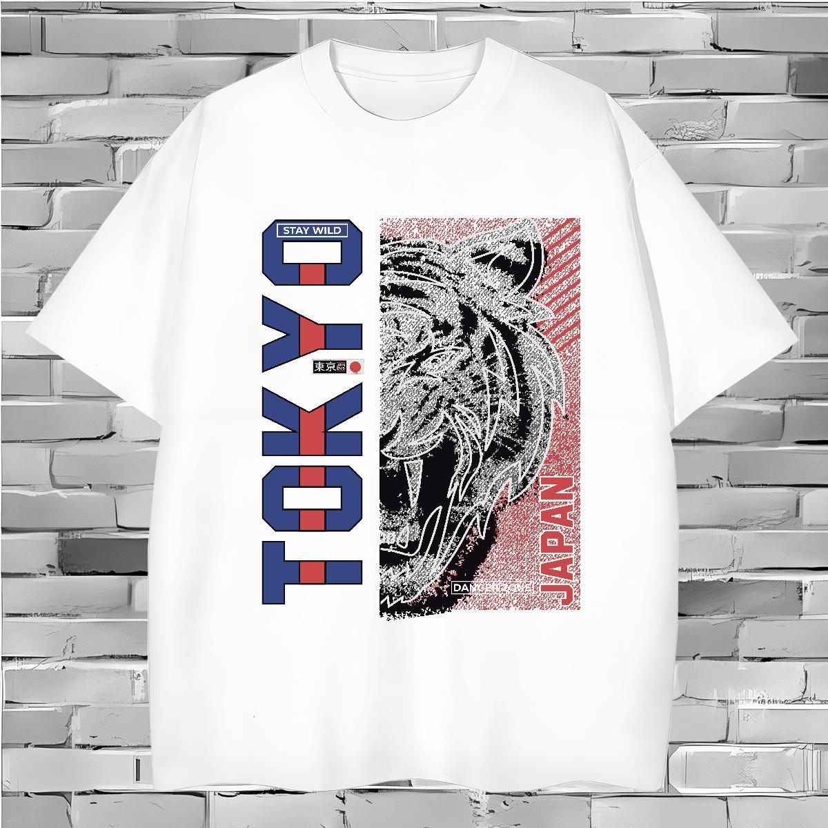 Fashion New Man T Shirts 230g Pure Cotton tiger Street Tee Shirt Breathable Crew Neck Free Shipping Tshirt for Man Woman Anime Print