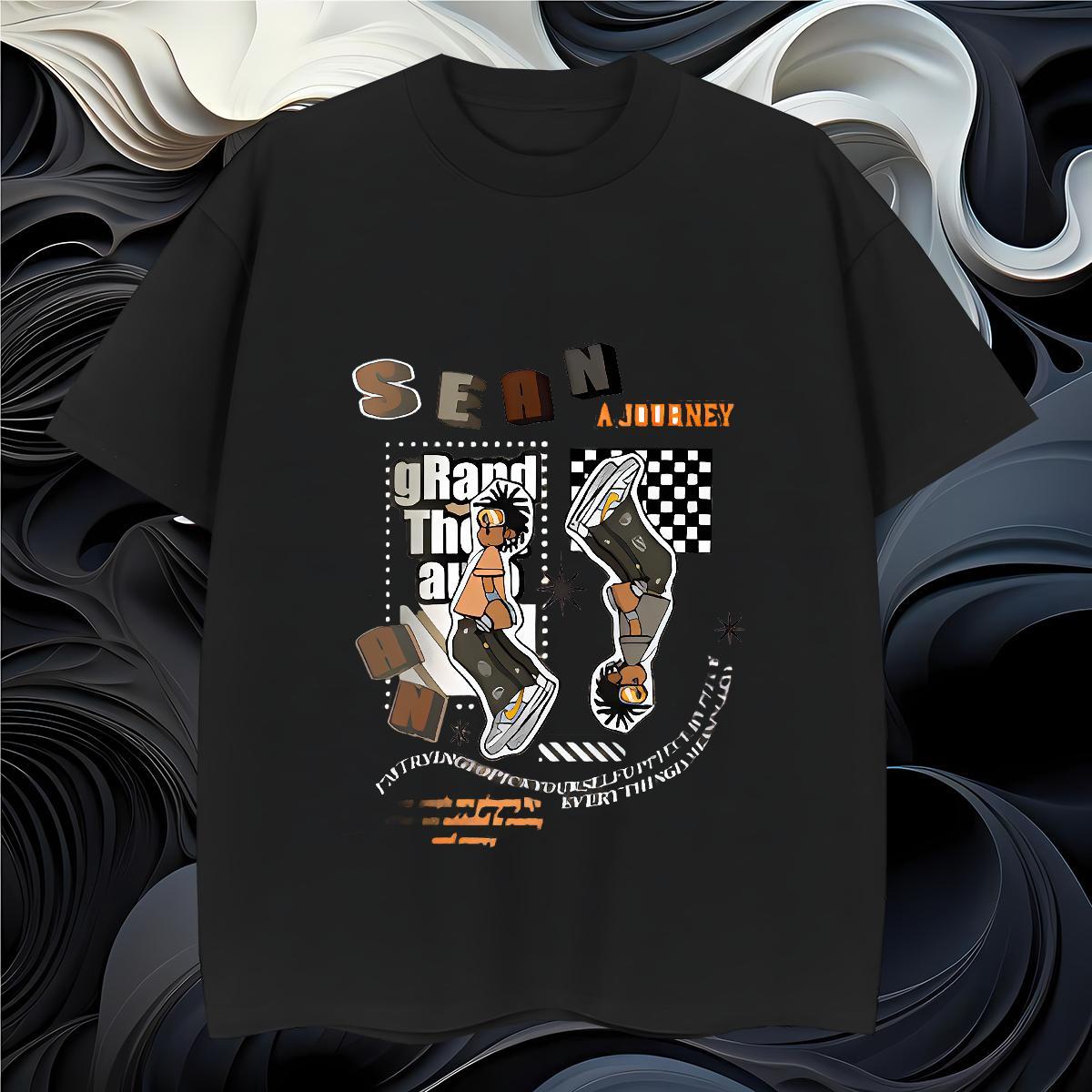 T Shirts Men 230g 100% Cotton icon High Street Hip Hop O Neck Short Sleeves Cartoon Print Tshirts Factory Direct Soft Wear