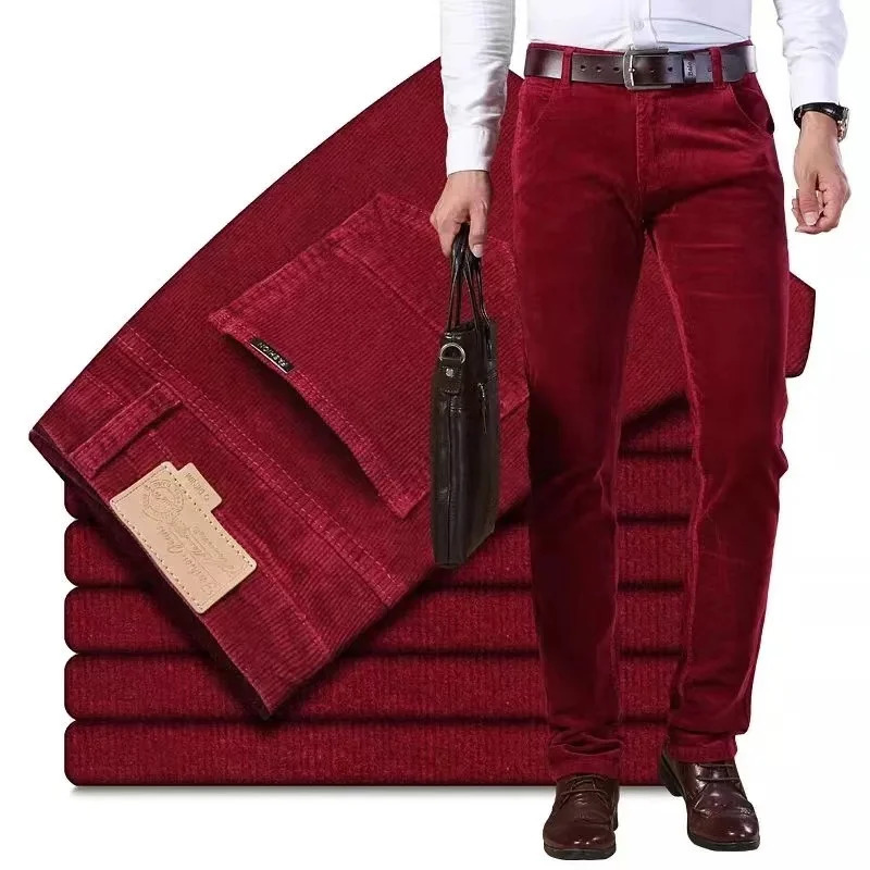 Classic Mens Corduroy Casual Pants Business Fashion Solid Color Stretch Slim Fit Straight Trousers Allmatch Men 240806