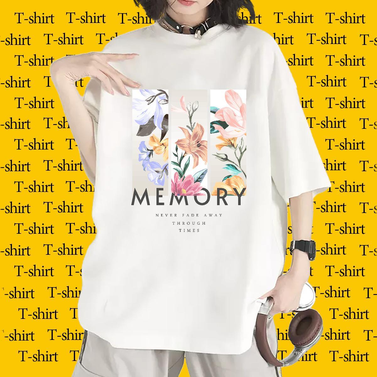 Female Woman T Shirts O Neck Short Sleeves Couples T Shirts Black White flower Daily Outfit 230g 100% Cotton Casual New Polos