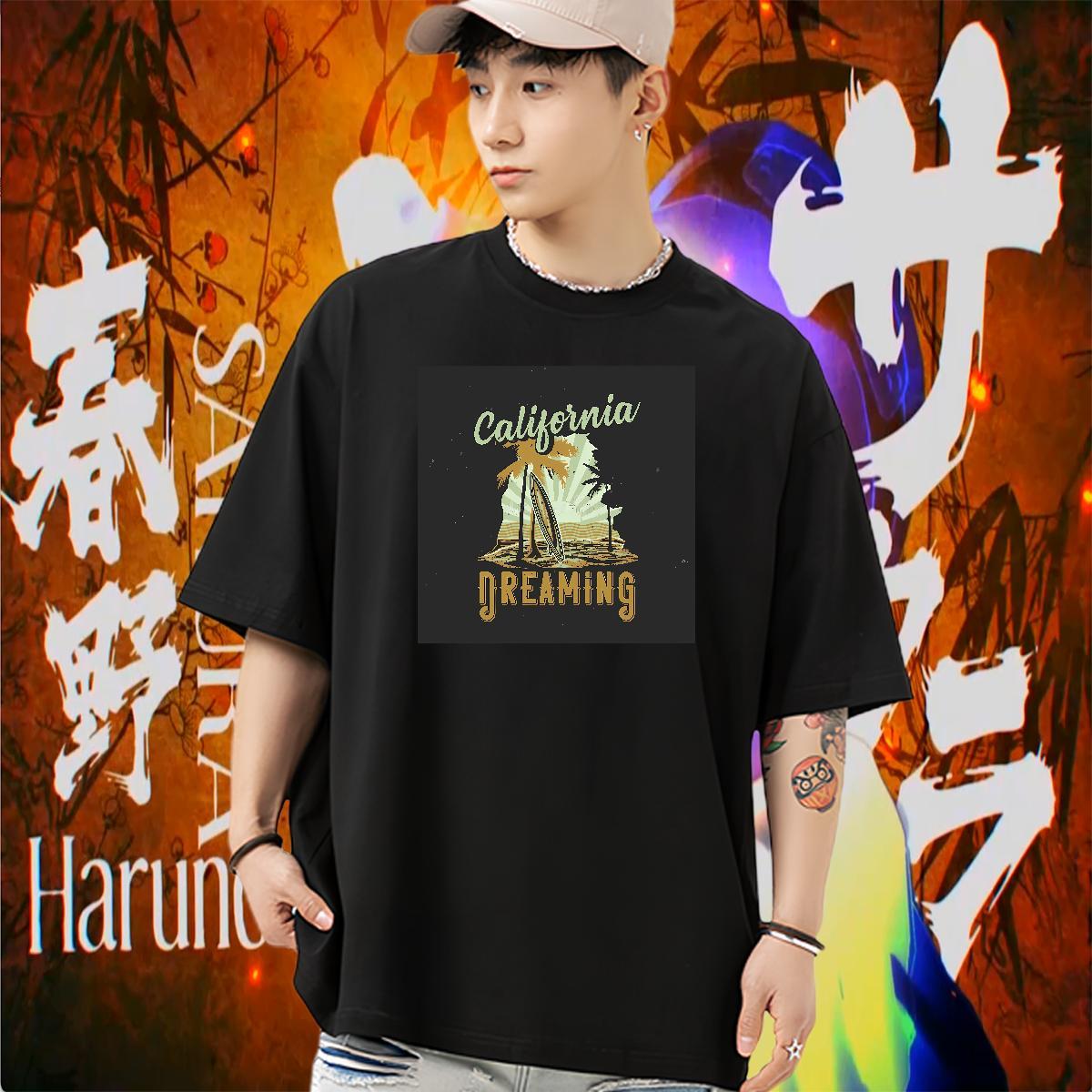 Customized Mens T Shirts surfboard Tee Shirt 230g Cotton Hip Hop Brand Anime Print O-Neck Short Sleeve Men Tops Tees