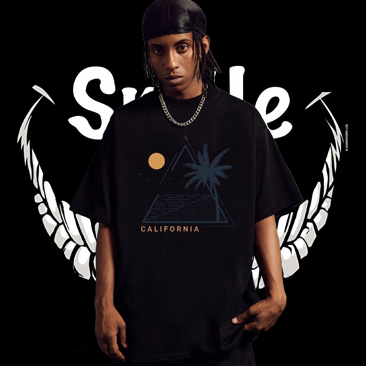 2024 T Shirt For Man 230g Cotton tree Hip Hop Street Tops Tees Breathable Short Sleeve Loose Men Tees DIY Logo Oversized