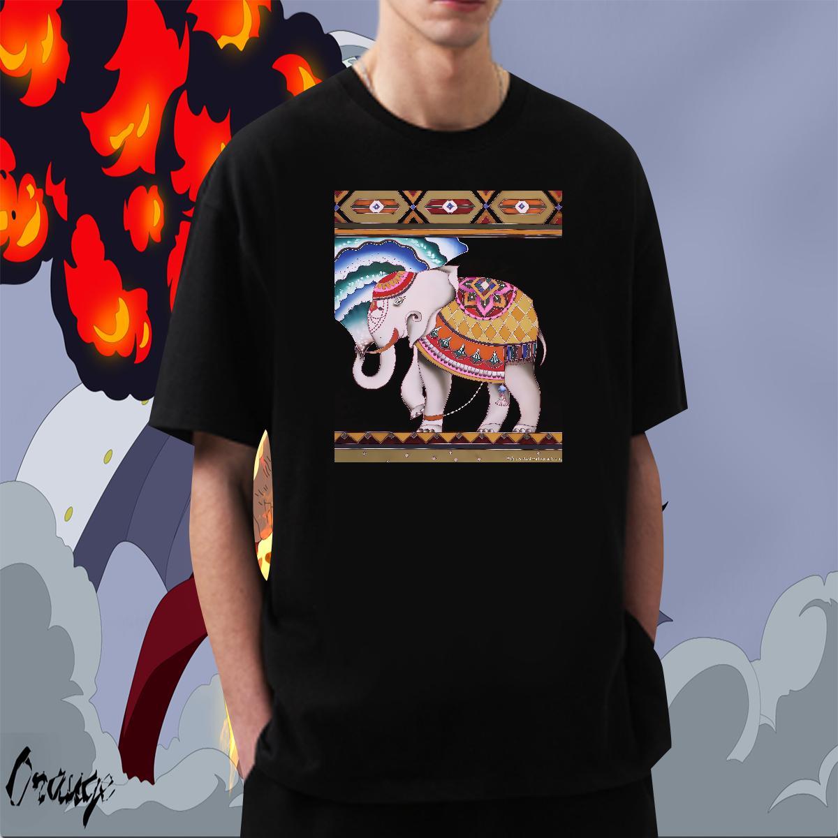 Loose Fit Couples T Shirts 230g Pure Cotton Outdoor Elephant Custom Print Oversized O-Neck Short Sleeve Wholesale T Shirts Men Tees Shirts